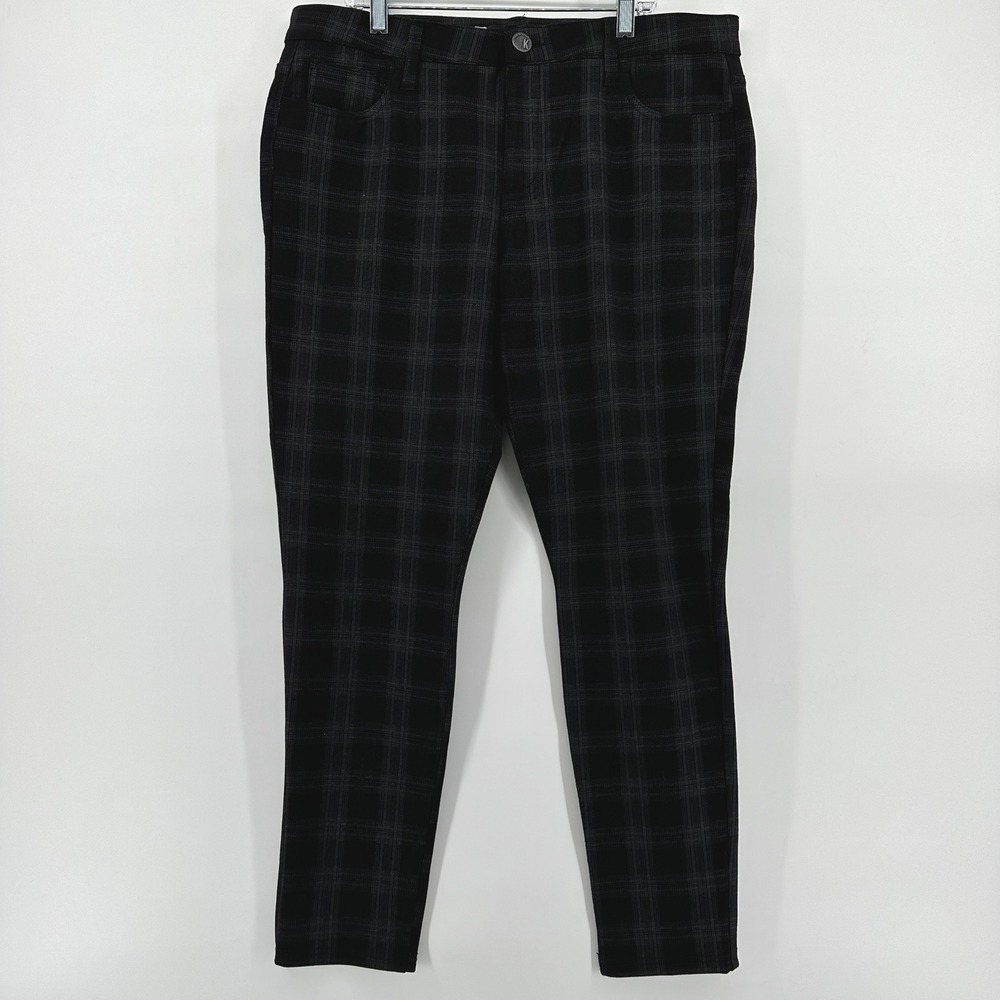 Kut from the Kloth Donna Ankle Skinny Plaid Pants Black Grey 14 KP0340MB1N